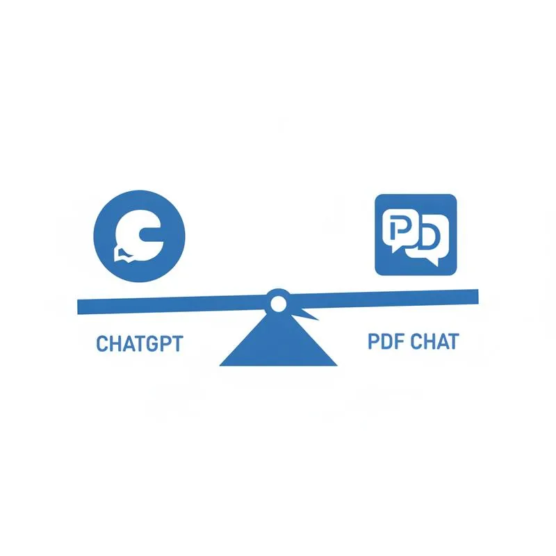 Illustration of ChatGPT and a dedicated PDF chat tool on a comparison scale