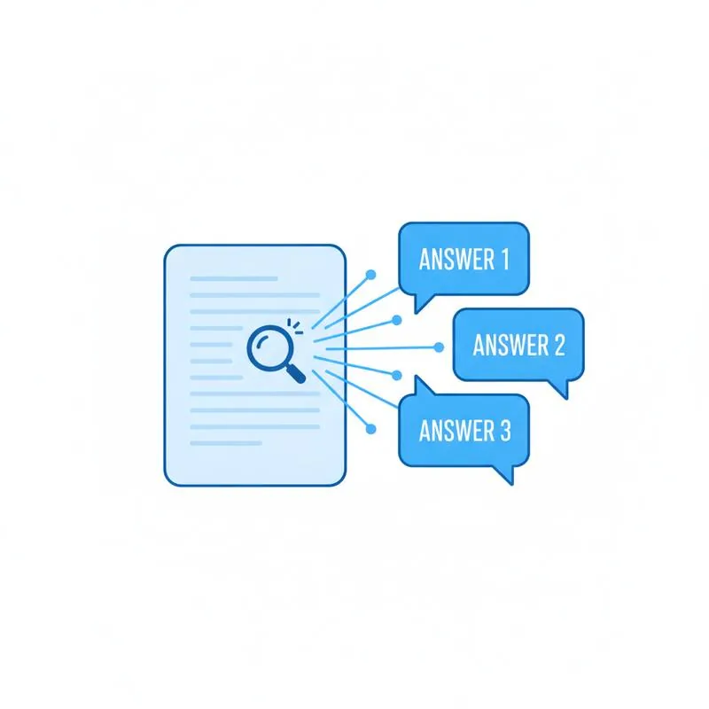Illustration of a scanned paper document being processed with chat answer bubbles appearing