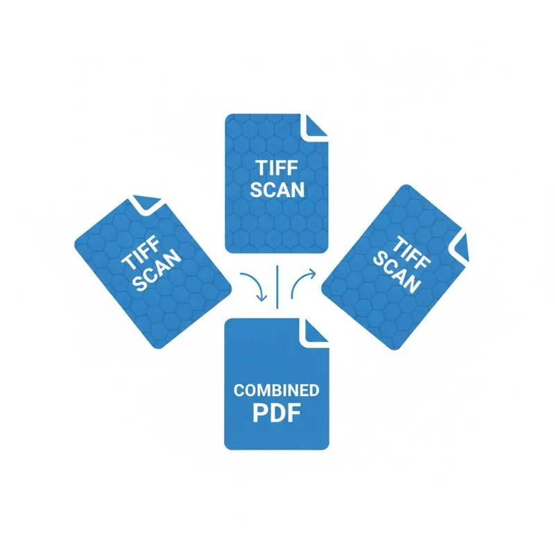 Illustration of multiple TIFF scan pages merging into one combined PDF
