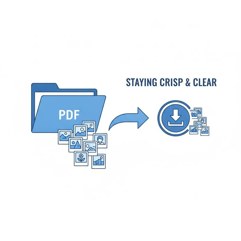 Illustration of a PDF full of photographs being compressed while images stay crisp