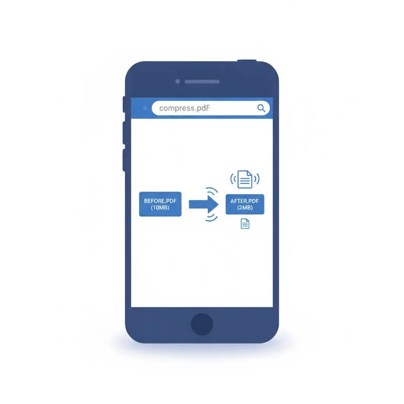 Illustration of an iPhone compressing a PDF in a browser