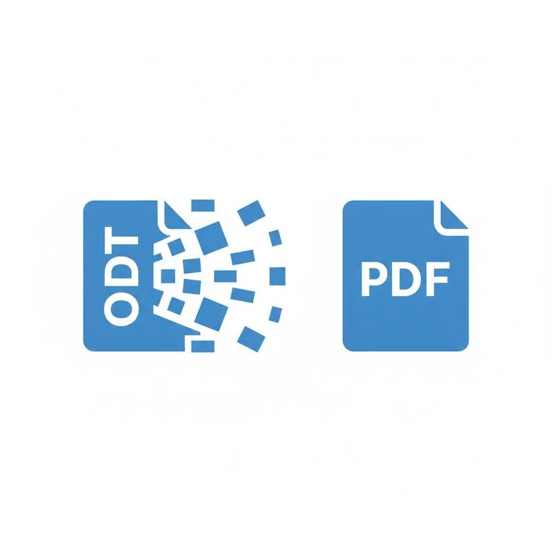 Illustration of a LibreOffice ODT file icon transforming into a PDF icon