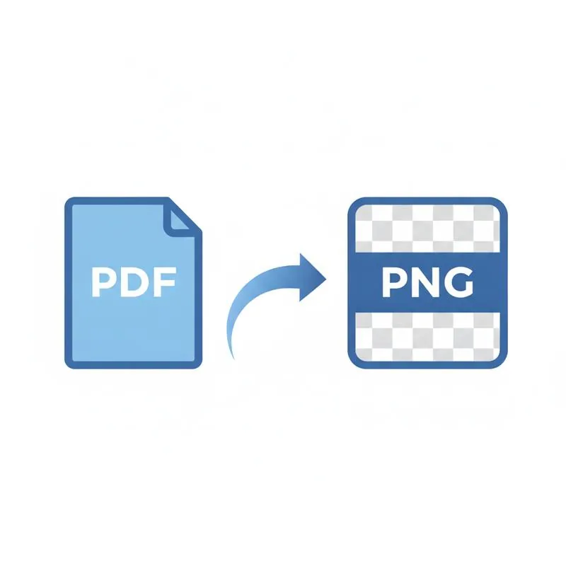 Illustration of a PDF page converting to a PNG with a checkerboard transparency background