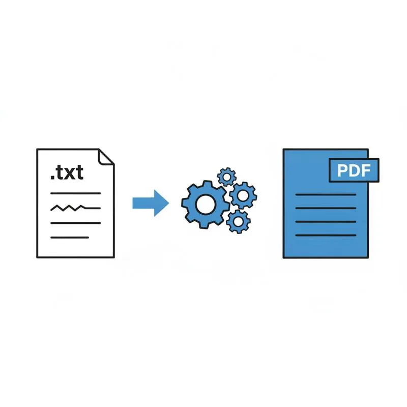 Illustration of a plain text file being formatted into a clean PDF document