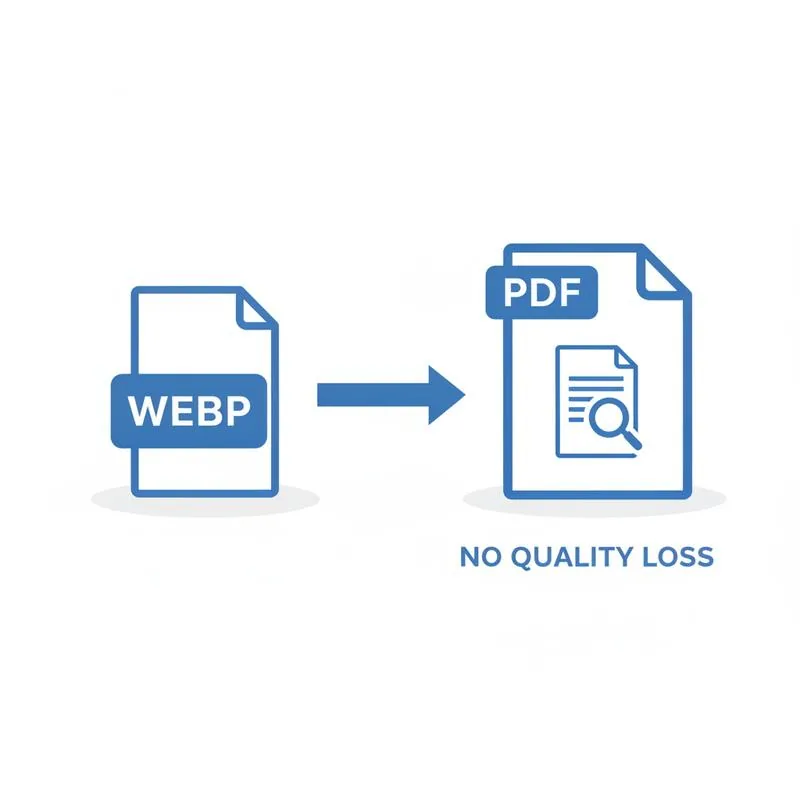 Illustration of a WebP image file converting into a high-quality PDF