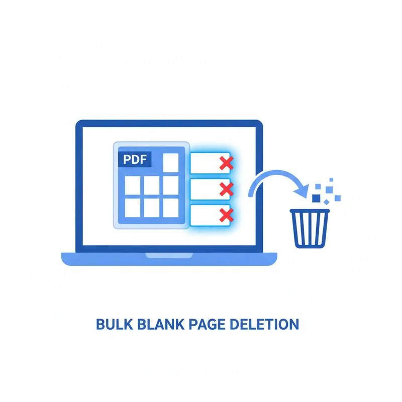 Illustration of blank pages being identified and deleted from a scanned PDF