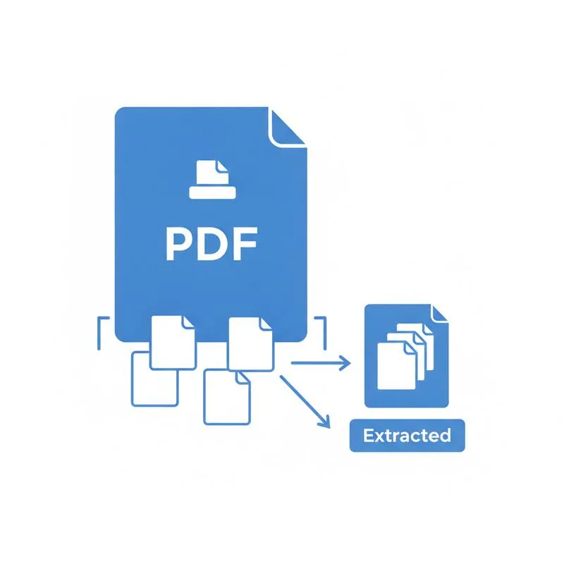 Illustration of a large PDF being split and specific pages extracted into a smaller file