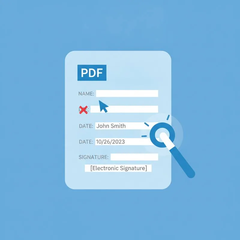 Illustration of a flat PDF form gaining interactive text fields using a PDF tool