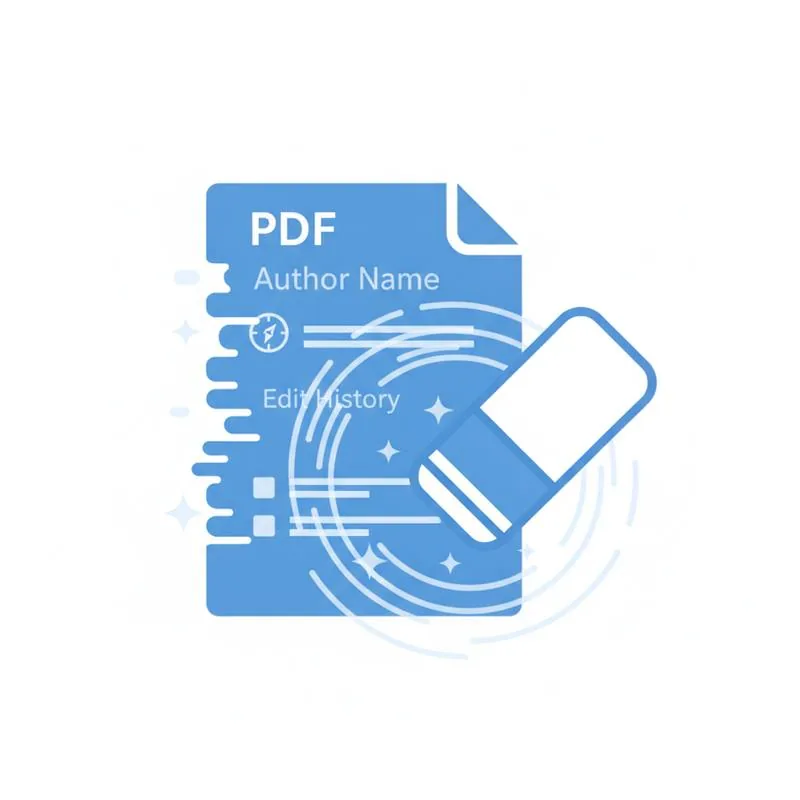 Illustration of hidden metadata being erased from a PDF file