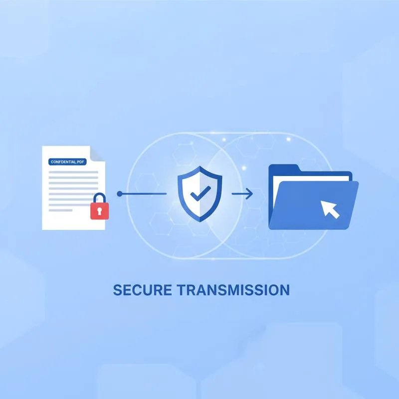 Illustration of a confidential PDF sent through a secure encrypted channel