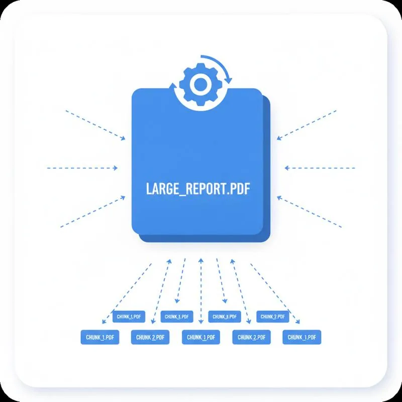 Illustration of a large PDF being automatically split into equal smaller chunks