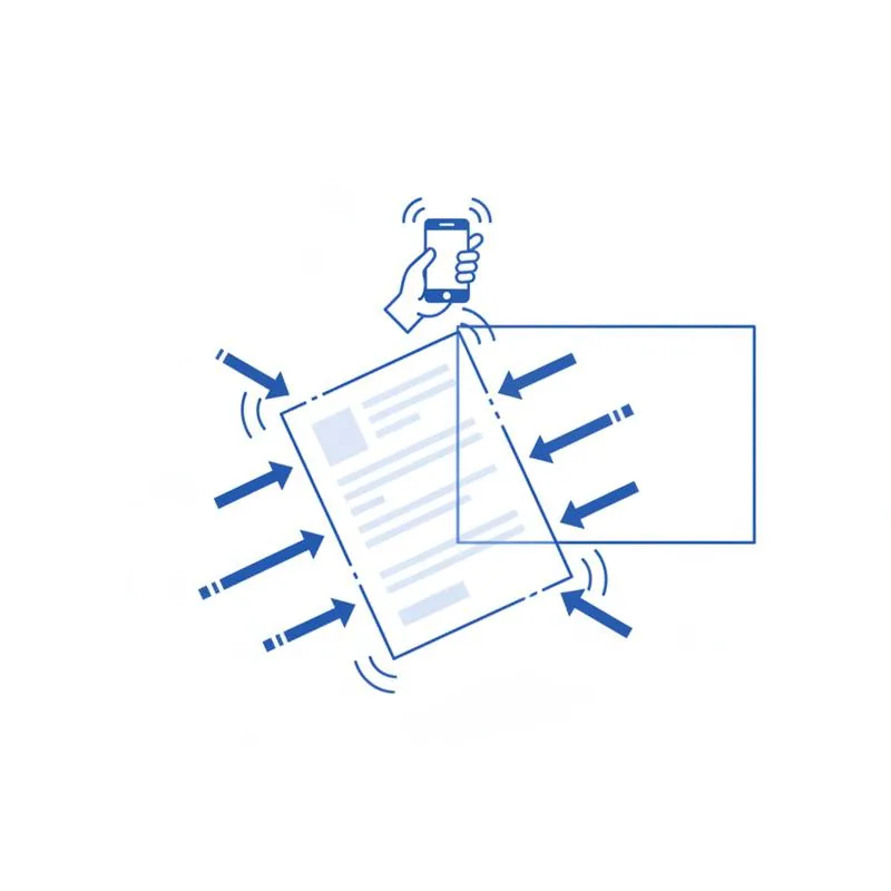 Illustration of a crooked phone scan being straightened and aligned