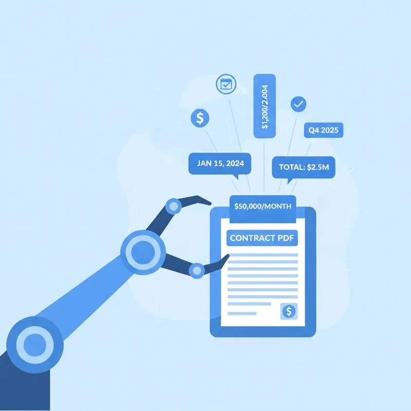 Illustration of AI extracting dates and numbers from a contract PDF