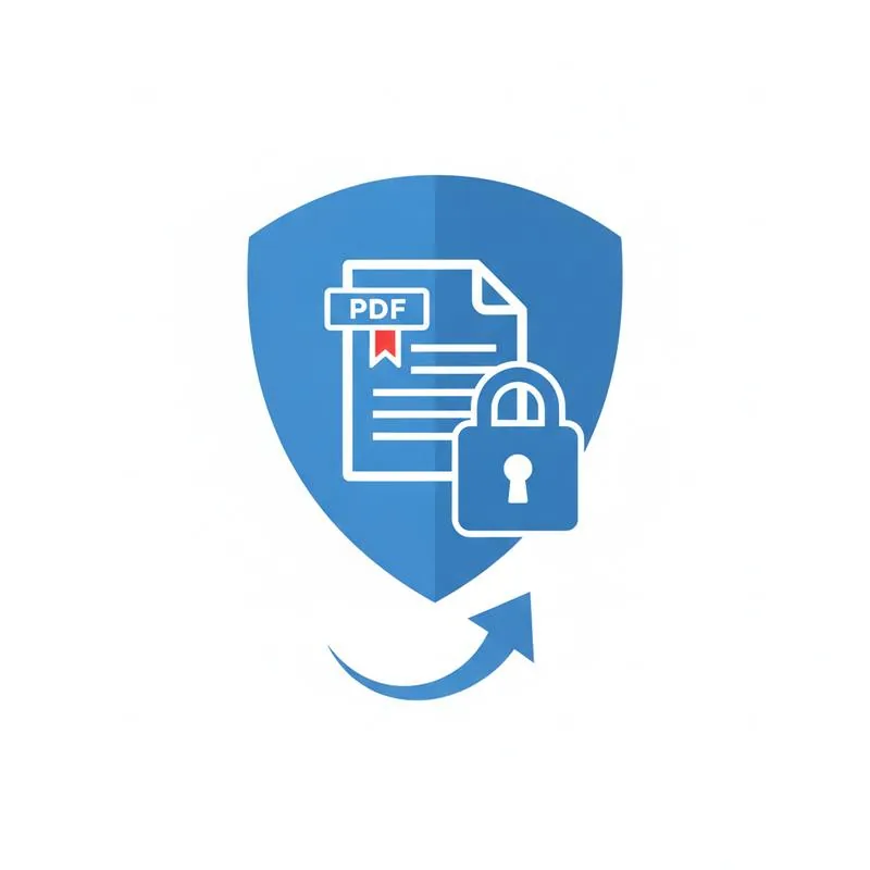 Illustration of a PDF inside a secure vault with a lock and shield