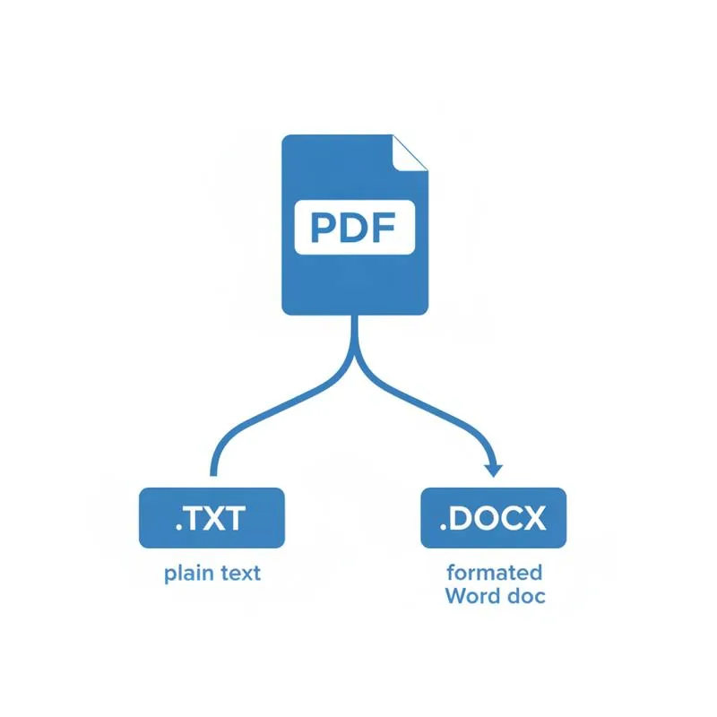 Illustration of a PDF splitting into two paths labeled TXT and DOCX
