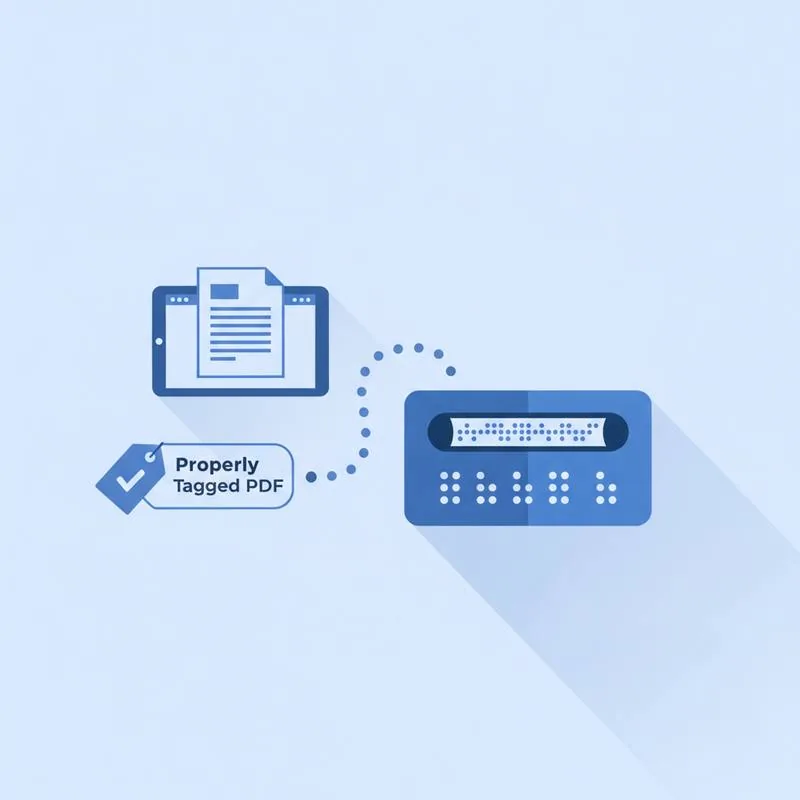Illustration of a screen reader device reading text from a properly tagged PDF