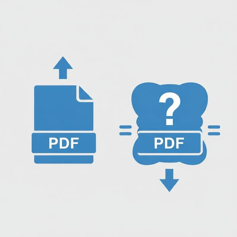 Illustration of a PDF file growing larger after editing then being compressed back down